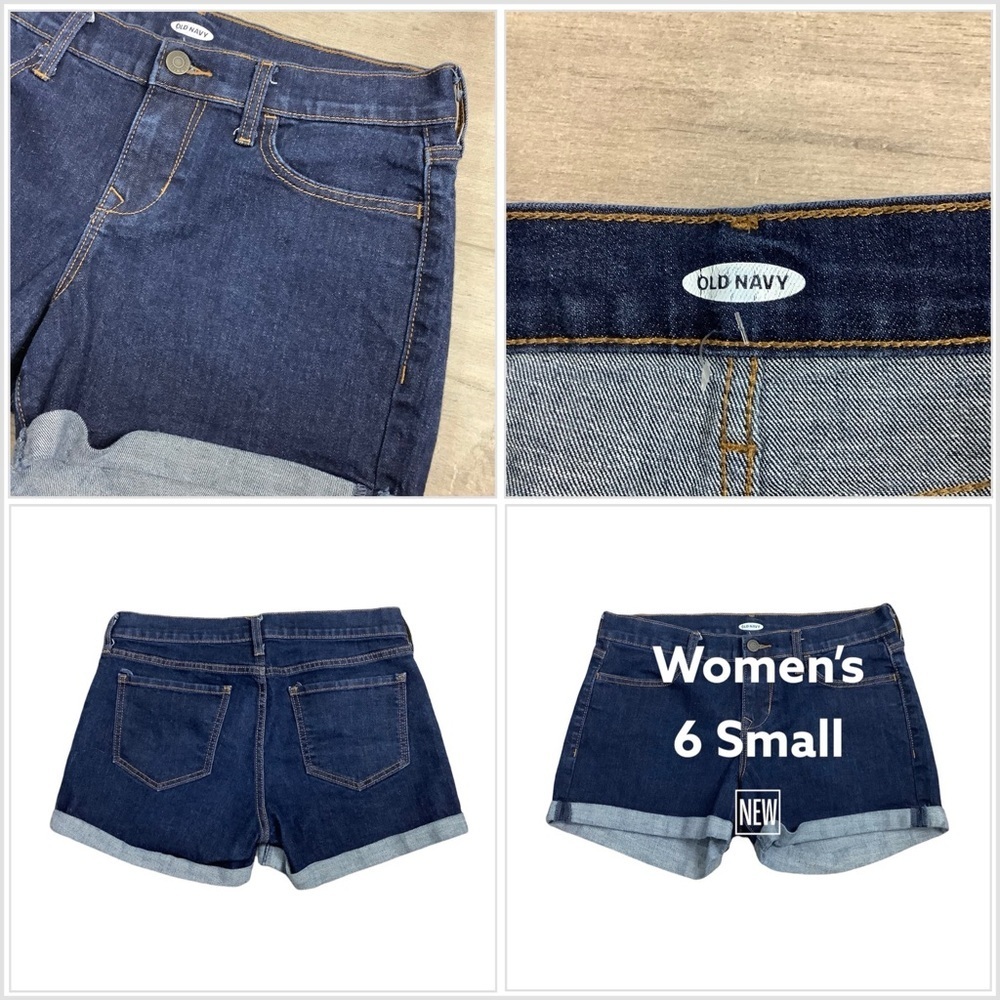 Women's Old Navy 6 S Small Shorts Jeans Denim Navy Blue Rolled Hem Stretch NWOT